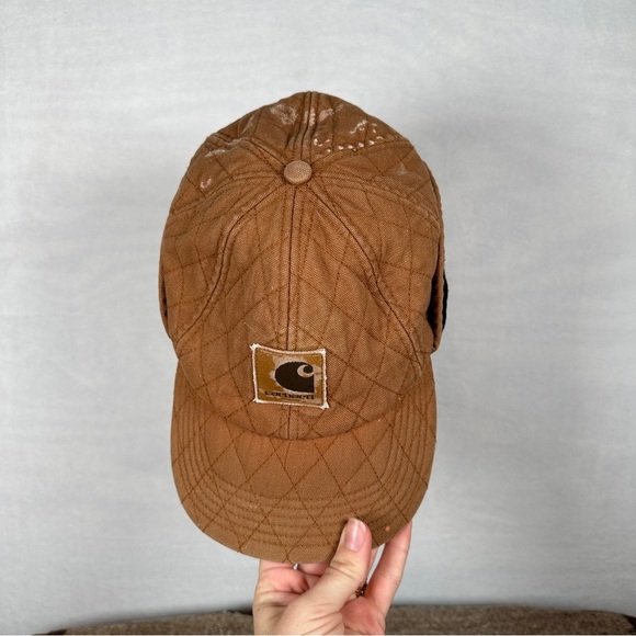 Carhartt Brown Quilted Cap vintage tan winter insulated ball baseball hat - Picture 9 of 12